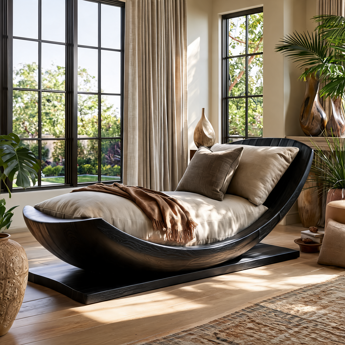 Aurelith Handcrafted Solid Wood Chaise Lounge Black - Timberustic Chaise Lounge