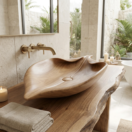 Aurelith Handcrafted Solid Wood Leaf Vessel Sink - Timberustic Vessel Sinks