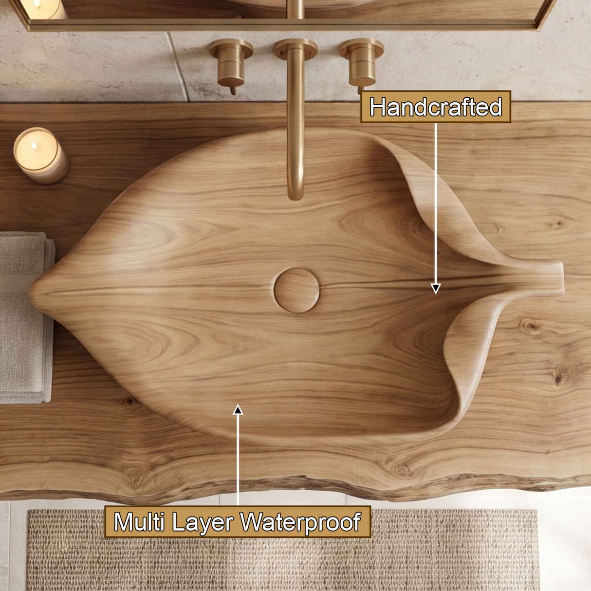 Aurelith Handcrafted Solid Wood Leaf Vessel Sink - Timberustic Vessel Sinks