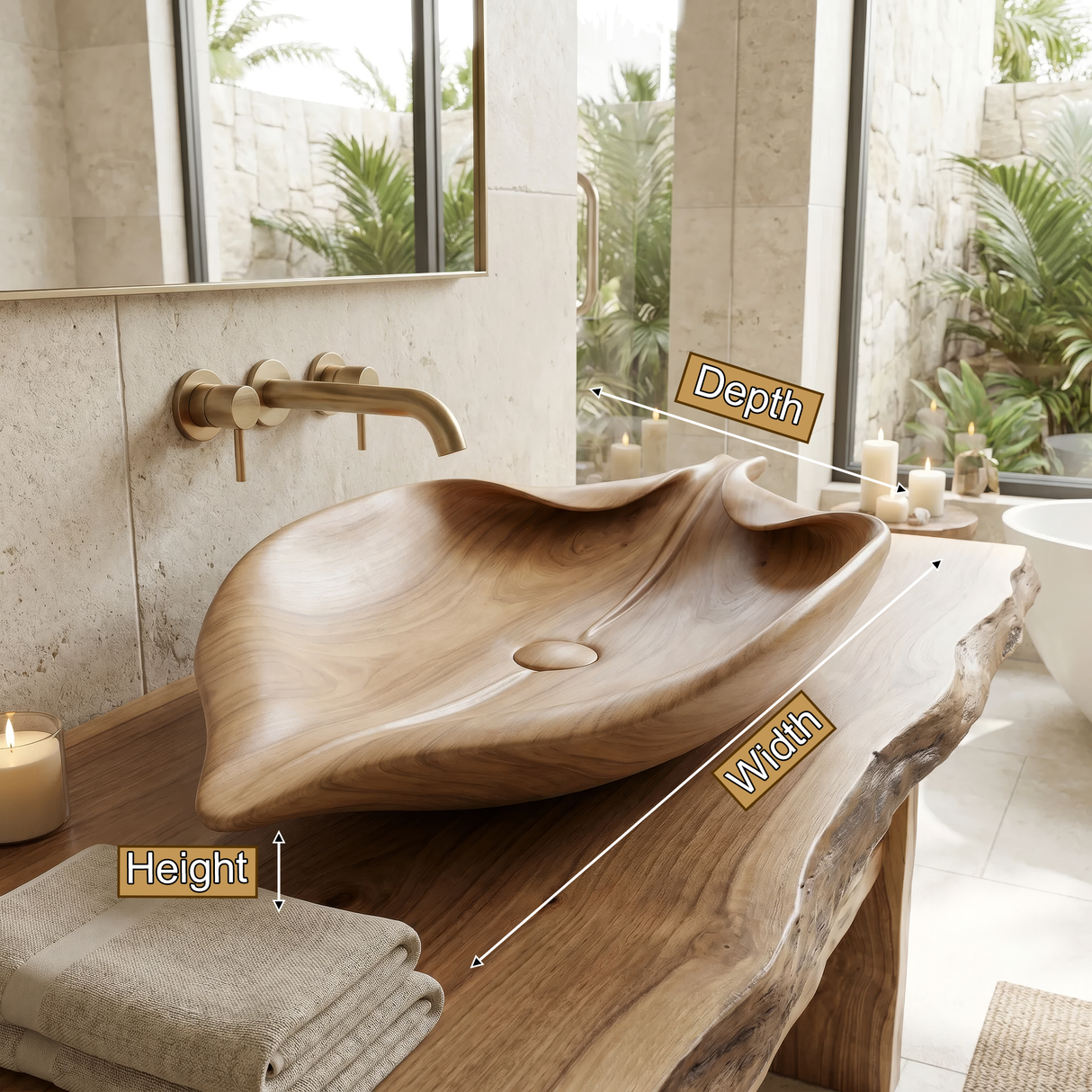 Aurelith Handcrafted Solid Wood Leaf Vessel Sink - Timberustic Vessel Sinks