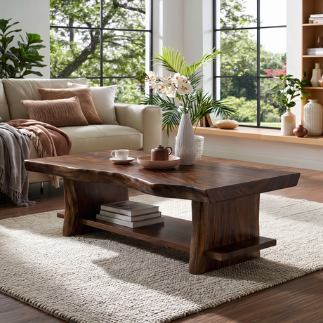 Aurelith Live Edge Solid Wood Coffee Table Dark Walnut - Timberustic Coffee Table