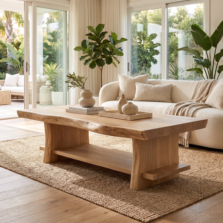 Aurelith Live Edge Solid Wood Coffee Table Natural Oak - Timberustic Coffee Table