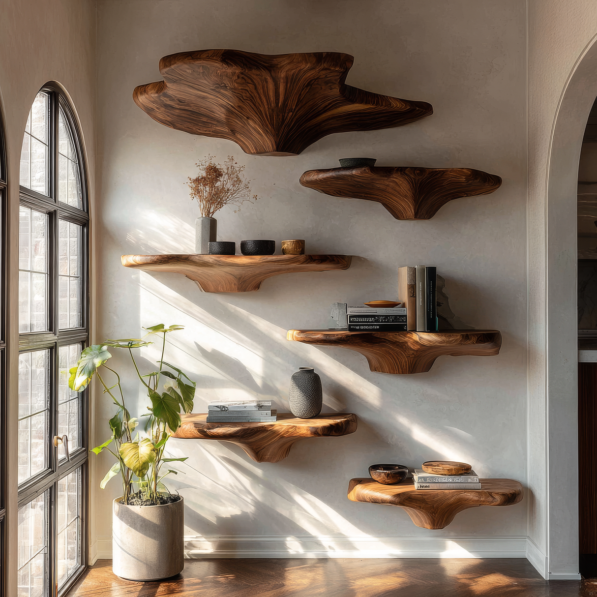 Aurelith Live Edge Solid Wood Mushroom Floating Shelf SPA945958 - Timberustic Floating Shelf