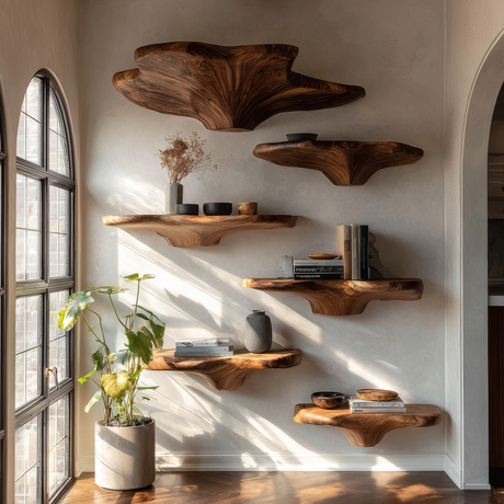 Aurelith Live Edge Solid Wood Mushroom Floating Shelf SPA945958 - Timberustic Floating Shelf