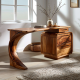 Aurelith Sculpted Solid Wood Desk with Drawers - Timberustic Desk With Drawers