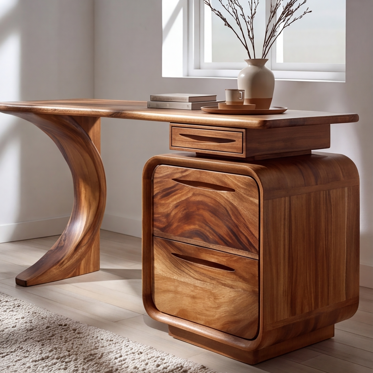 Aurelith Sculpted Solid Wood Desk with Drawers - Timberustic Desk With Drawers
