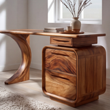 Aurelith Sculpted Solid Wood Desk with Drawers - Timberustic Desk With Drawers