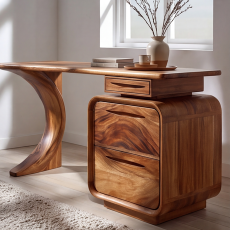 Aurelith Sculpted Solid Wood Desk with Drawers - Timberustic Desk With Drawers