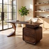 Aurelith Sculpted Solid Wood Desk with Drawers Dark Walnut - Timberustic Desk With Drawers