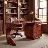 Aurelith Sculpted Solid Wood Desk with Drawers Mahogany - Timberustic Desk With Drawers
