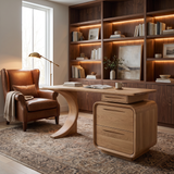 Aurelith Sculpted Solid Wood Desk with Drawers Natural Oak - Timberustic Desk With Drawers