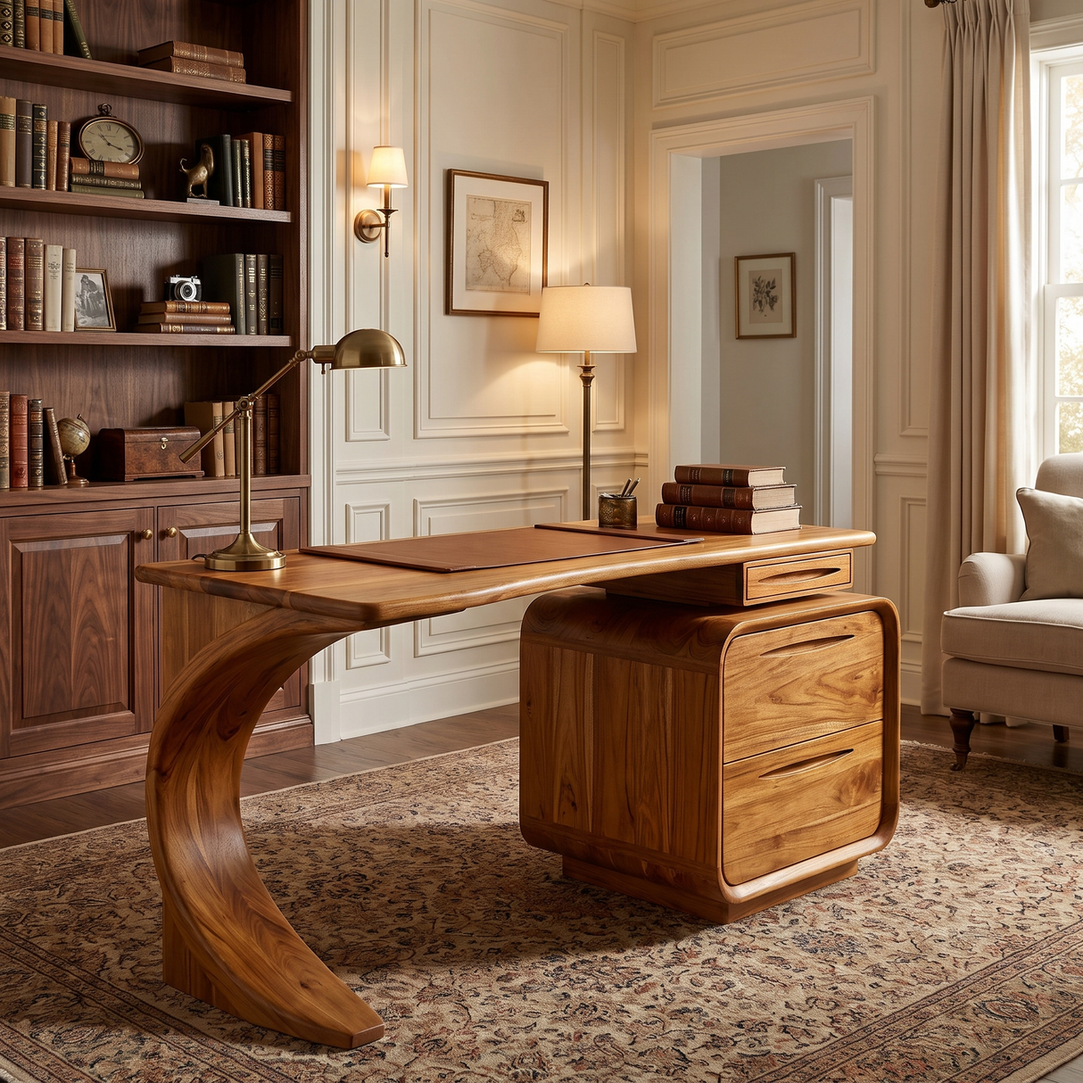 Aurelith Sculpted Solid Wood Desk with Drawers Teak - Timberustic Desk With Drawers