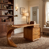 Aurelith Sculpted Solid Wood Desk with Drawers Teak - Timberustic Desk With Drawers