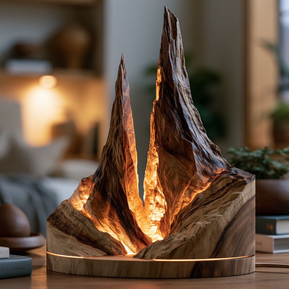 Aurelith Sculpted Solid Wood Mountain Table Lamp