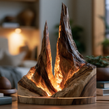 Aurelith Sculpted Solid Wood Mountain Table Lamp