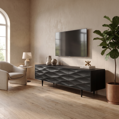 Aurelith Sculpted Solid Wood TV Cabinet Black - Timberustic TV Cabinet