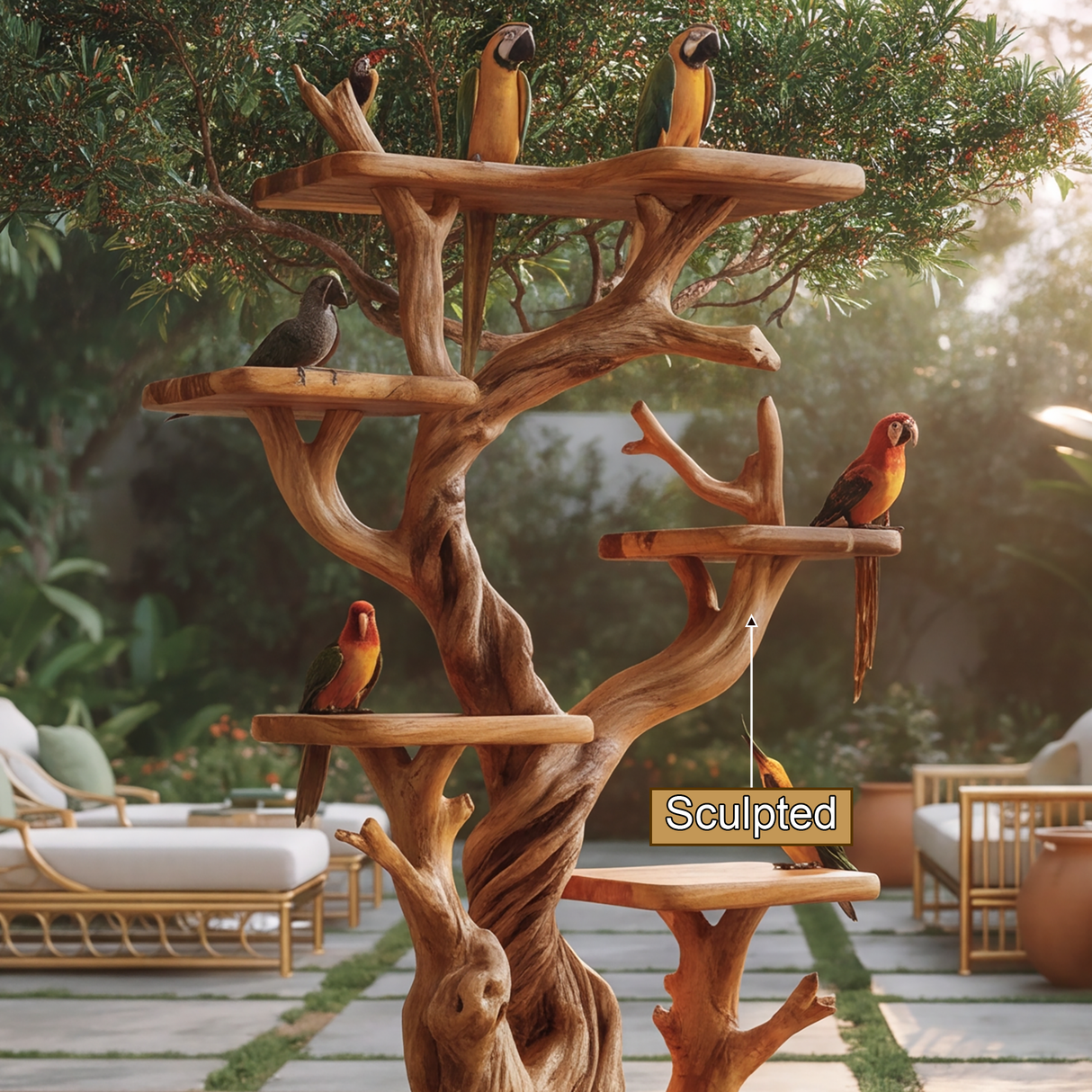 Aurellan Handcrafted Tree Branch Parrot Stand SPA324650 - Timberustic Tree Branch Parrot Stand