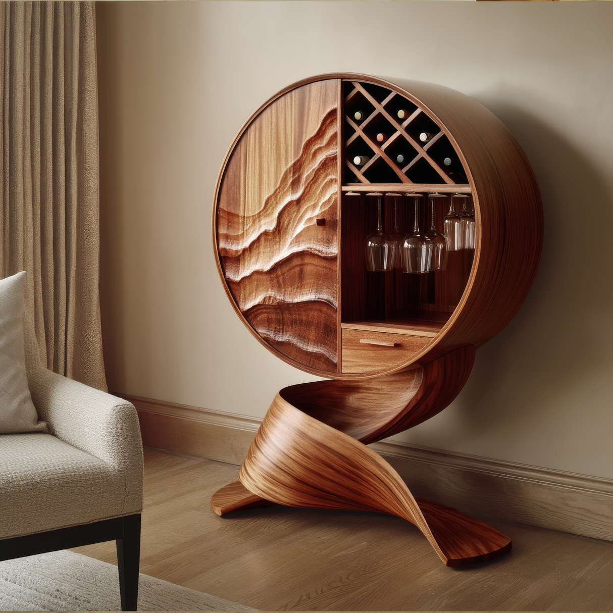 Aurellith Sculpted Solid Wood Bar Cabinet - Timberustic Wine Cabinet