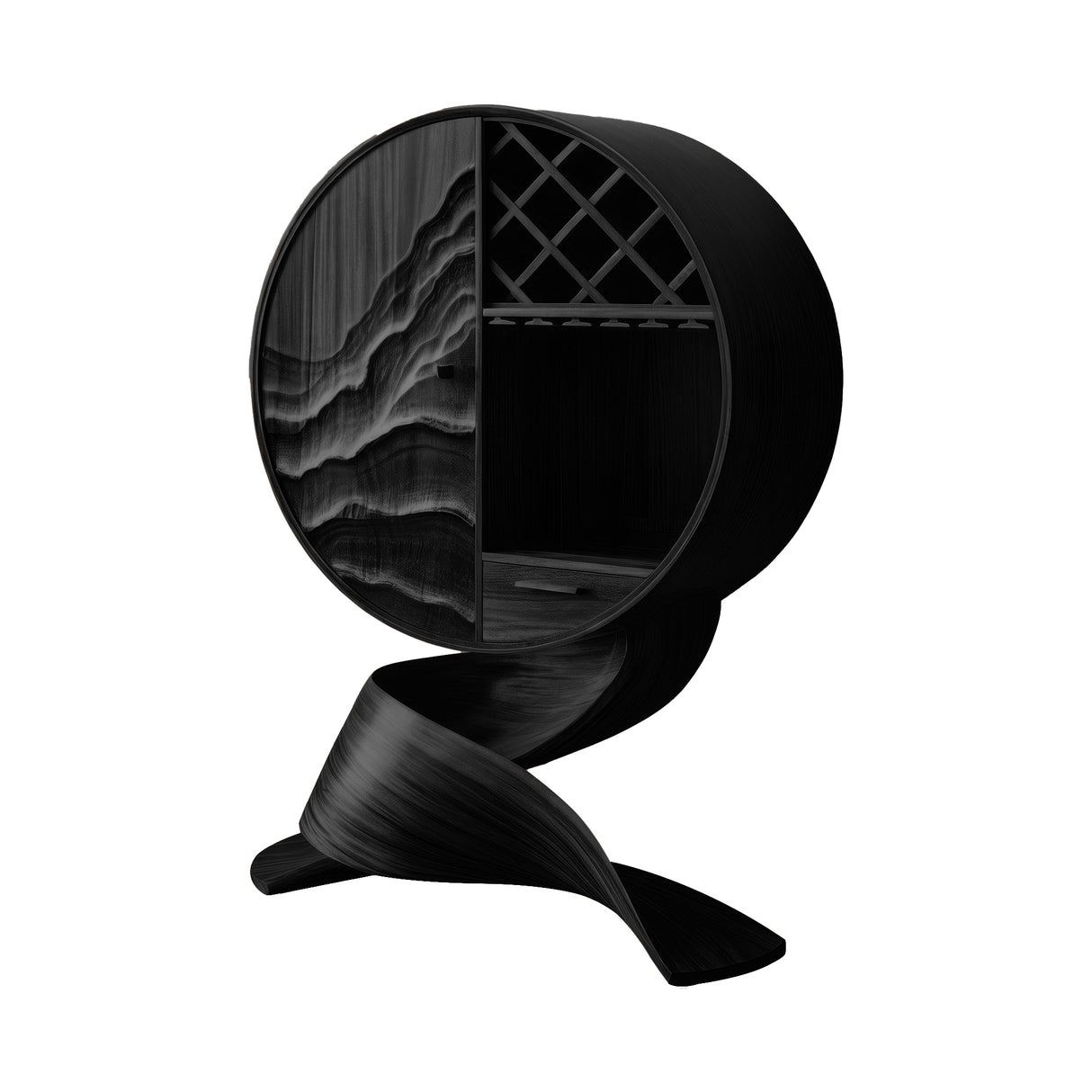 Aurellith Sculpted Solid Wood Bar Cabinet Black - Timberustic Wine Cabinet