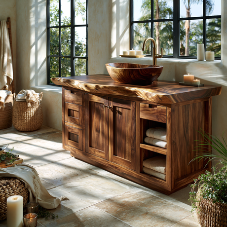 Aurelon Live Edge Solid Wood Freestanding Bathroom Vanity with Drawers - Timberustic Freestanding Bathroom Vanity with Drawers