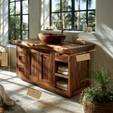 Aurelon Live Edge Solid Wood Freestanding Bathroom Vanity with Drawers