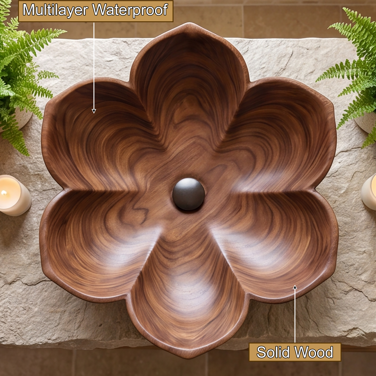 Aurelora Handcrafted Solid Wood Flower Vessel Sink - Timberustic Vessel Sinks