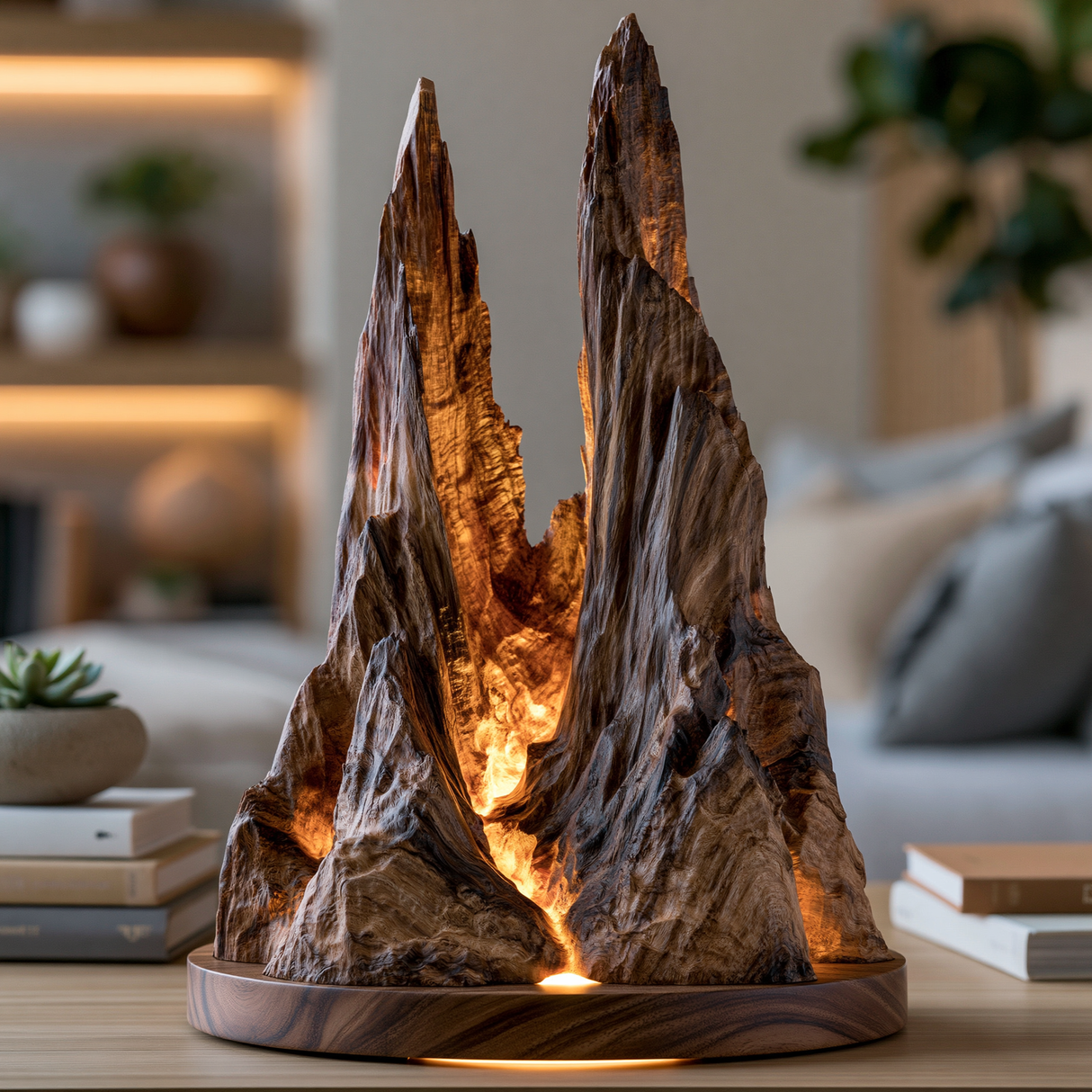 Aurelpeak Sculpted Solid Wood Mountain Table Lamp SPA355312