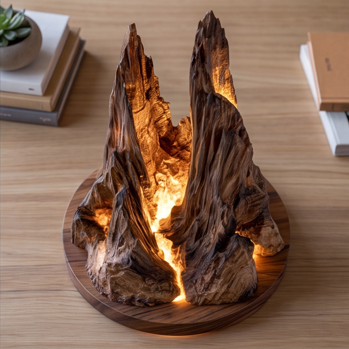 Aurelpeak Sculpted Solid Wood Mountain Table Lamp SPA355312
