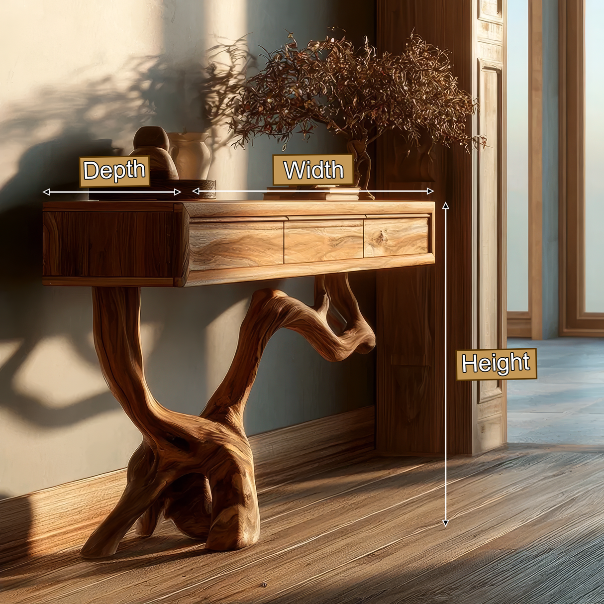 Aurelthorn Sculpted Solid Wood Console Table