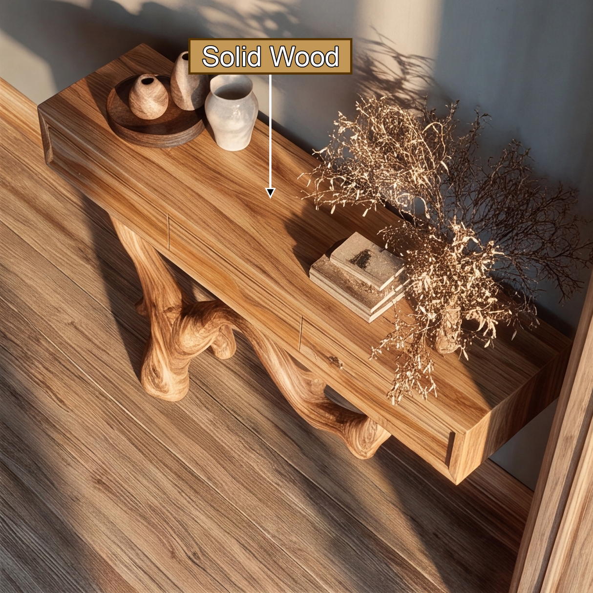 Aurelthorn Sculpted Solid Wood Console Table