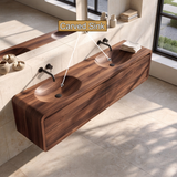 Aurelune Sculpted Solid Wood Floating Bathroom Vanity with Integrated Sinks and Drawers