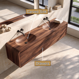 Aurelune Sculpted Solid Wood Floating Bathroom Vanity with Integrated Sinks and Drawers