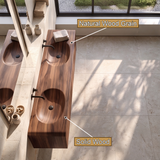 Aurelune Sculpted Solid Wood Floating Bathroom Vanity with Integrated Sinks and Drawers