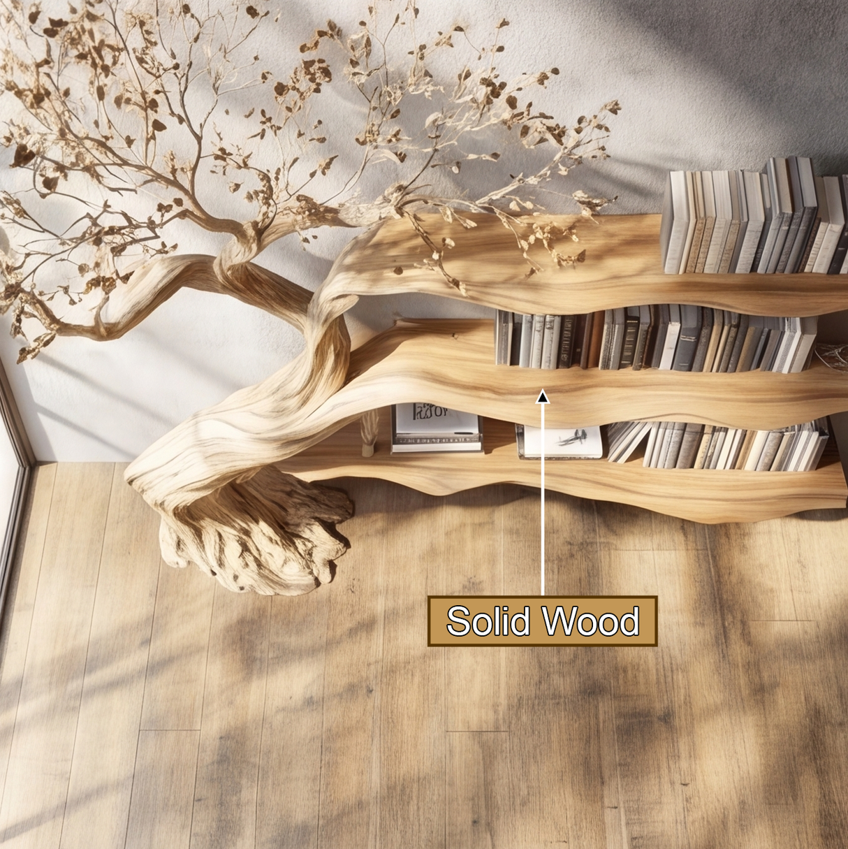 Aurelwood Handcrafted Solid Wood Tree Bookshelf - Timberustic Tree Bookshelf