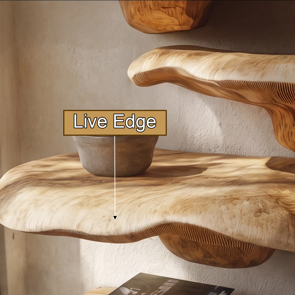Aurem Hollow Live Edge Solid Wood Mushroom Floating Shelf SPA201024 - Timberustic Floating Shelf