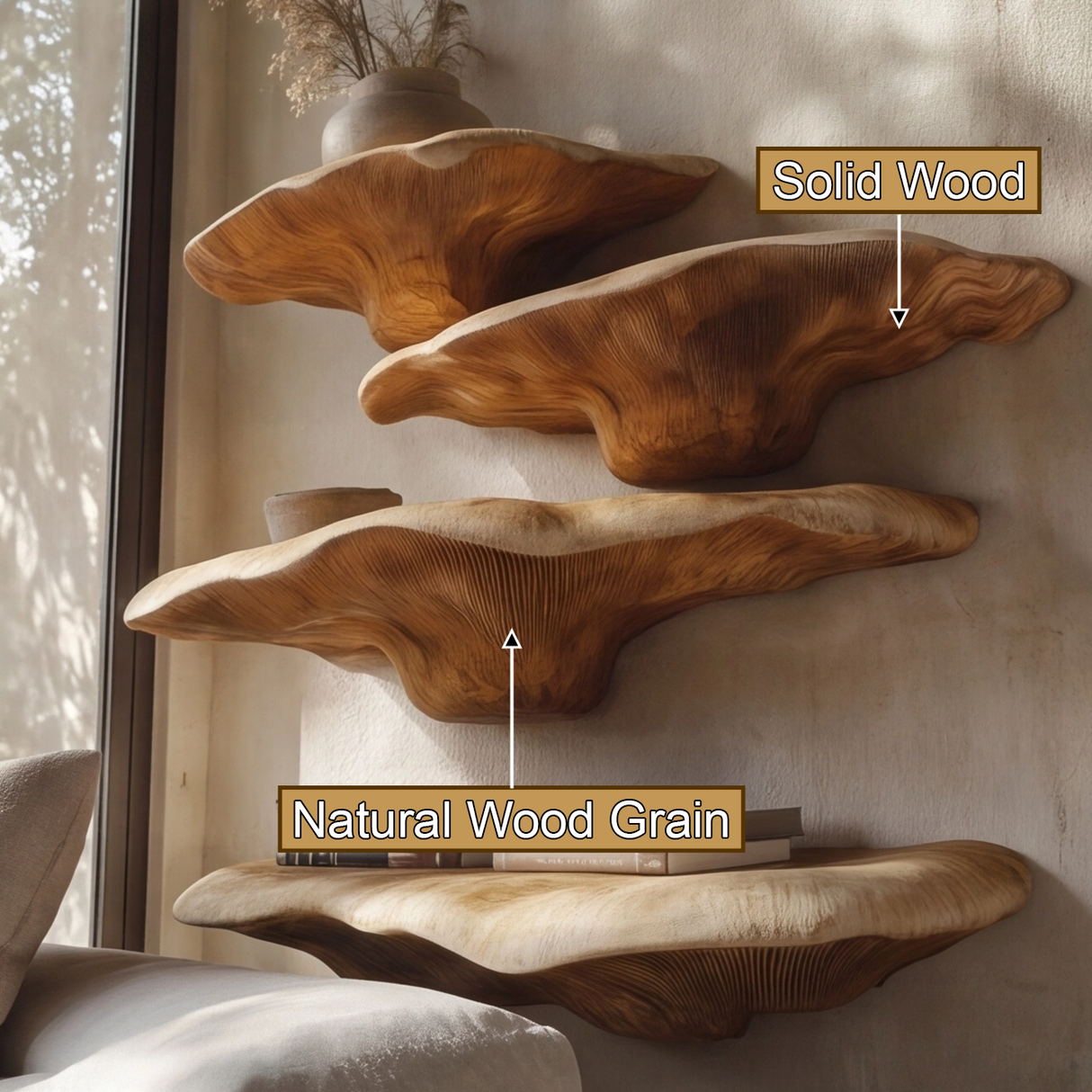 Aurem Hollow Live Edge Solid Wood Mushroom Floating Shelf SPA201024 - Timberustic Floating Shelf