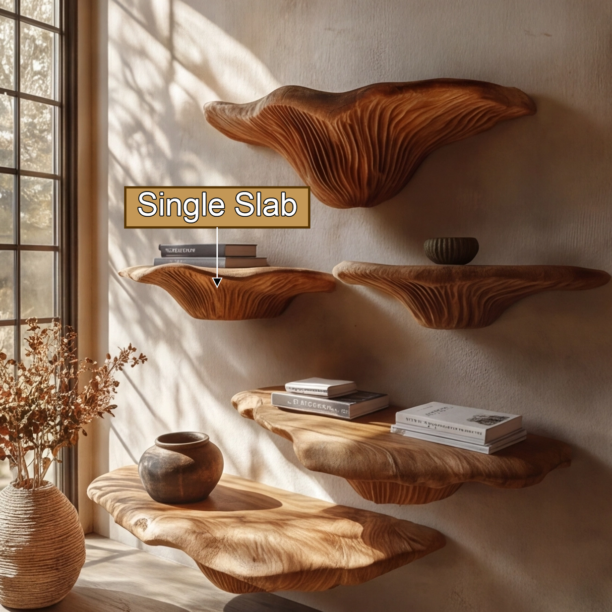 Auremoss Live Edge Solid Wood Mushroom Floating Shelf SPA942340 - Timberustic Floating Shelf
