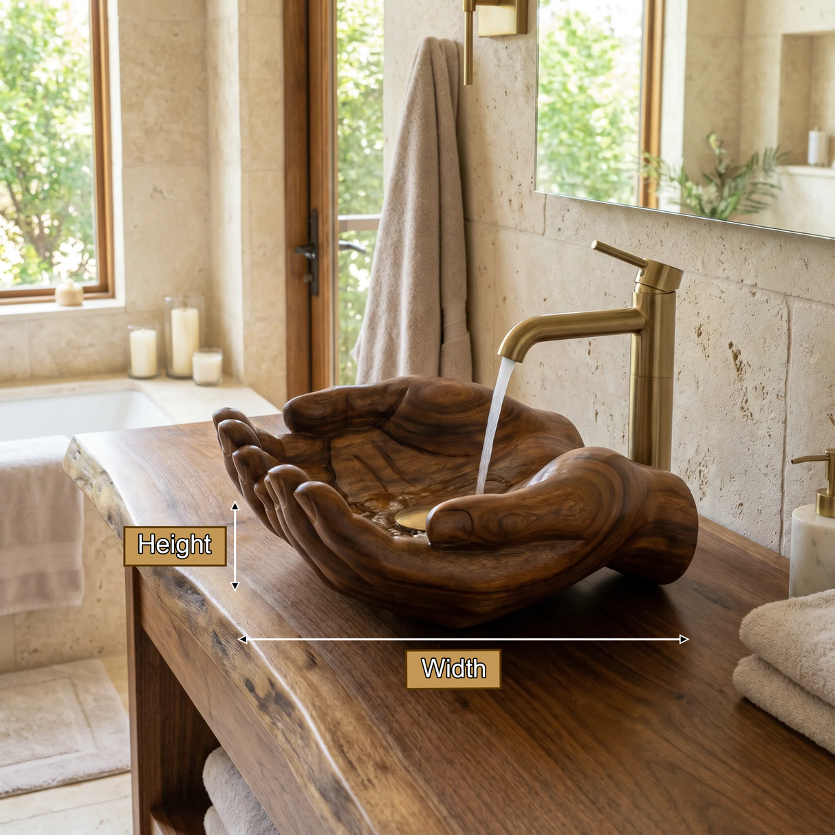Auren Handcrafted Solid Wood Hands-Shaped Vessel Sink