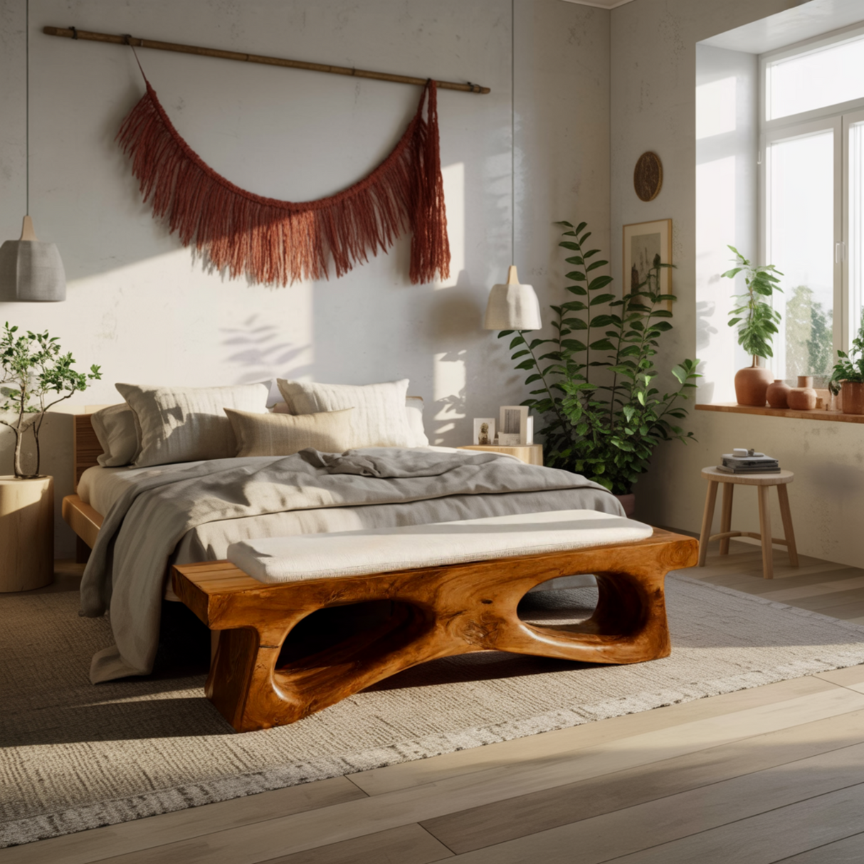 Auren Hollow Artisan Wood Bed Bench - Timberustic Bed Bench