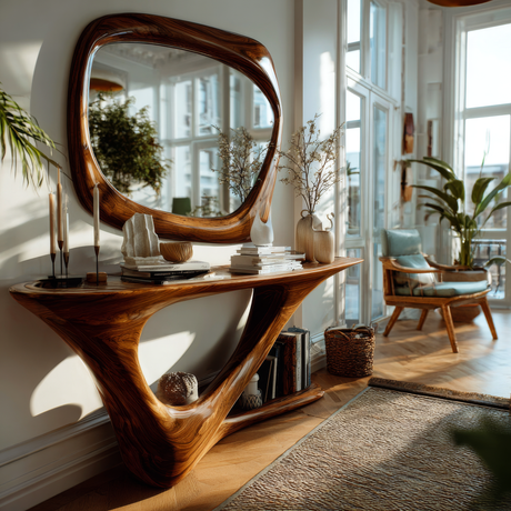 Aurenvale Curved Solid Wood Console Table - Timberustic Console Table