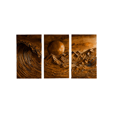 Aureth Solid Wood Sculpted Wall Art Teak - Timberustic Wall Art