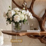 Aurethra Sculpted Solid Wood Console Table with Shelves - Timberustic Console Table with Shelves