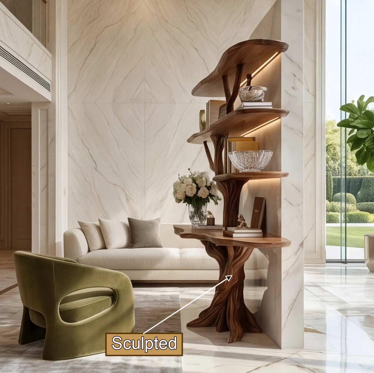 Aurethra Sculpted Solid Wood Console Table with Shelves - Timberustic Console Table with Shelves