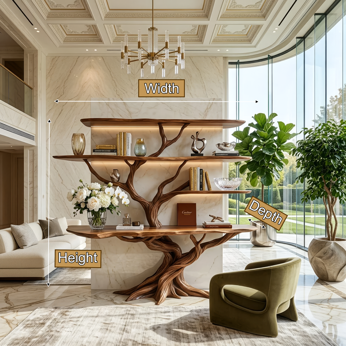 Aurethra Sculpted Solid Wood Console Table with Shelves - Timberustic Console Table with Shelves