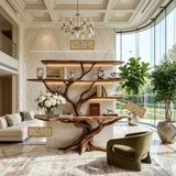 Aurethra Sculpted Solid Wood Console Table with Shelves - Timberustic Console Table with Shelves