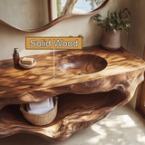 Aureva Sculpted Solid Wood Floating Bathroom Vanity with Integrated Sink and Open Storage - Timberustic Floating Bathroom Vanity with Integrated Sink and Open Storage
