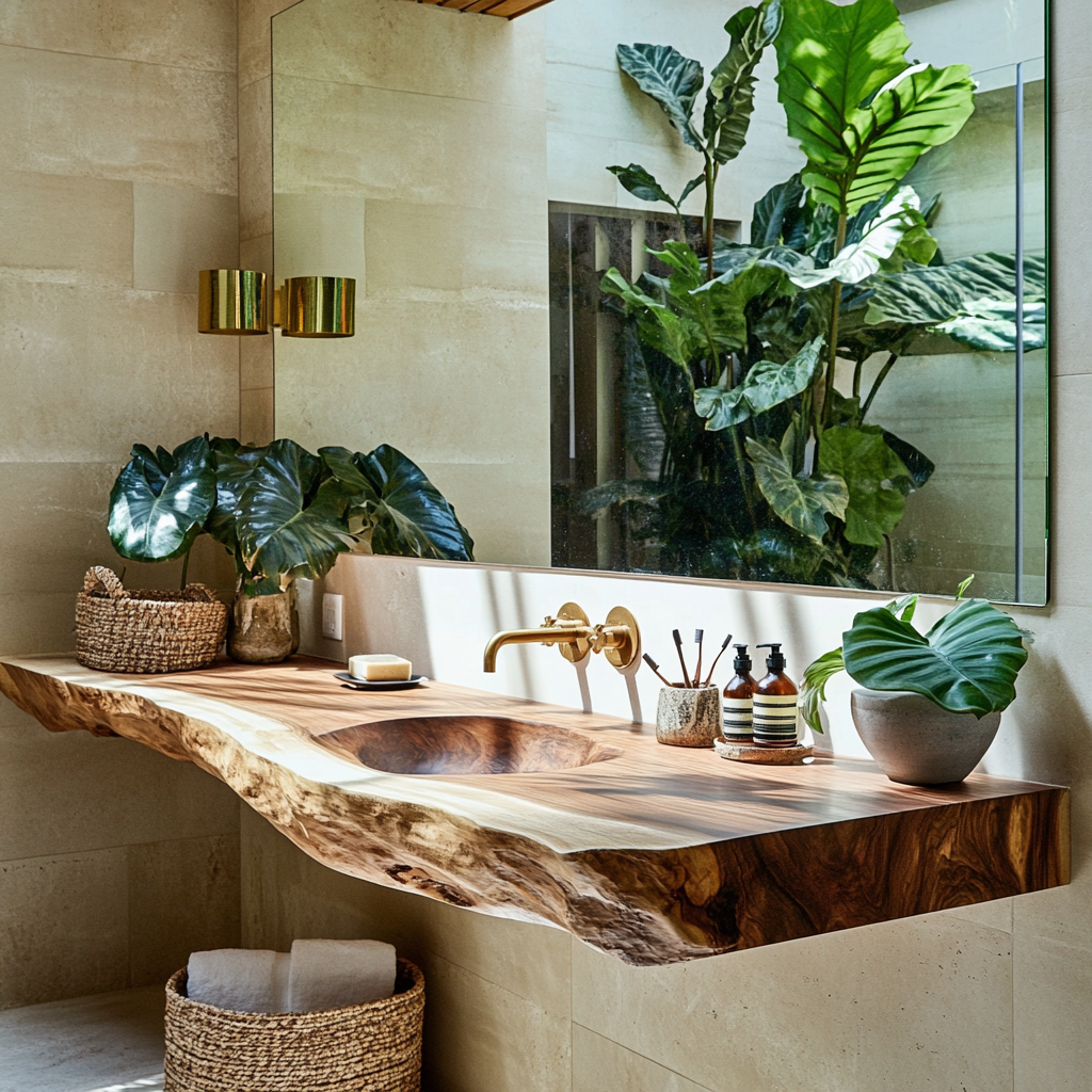 Aurevia Live Edge Solid Wood Floating Bathroom Vanity with Integrated Sink - Timberustic Floating Bathroom Vanity with Integrated Sink