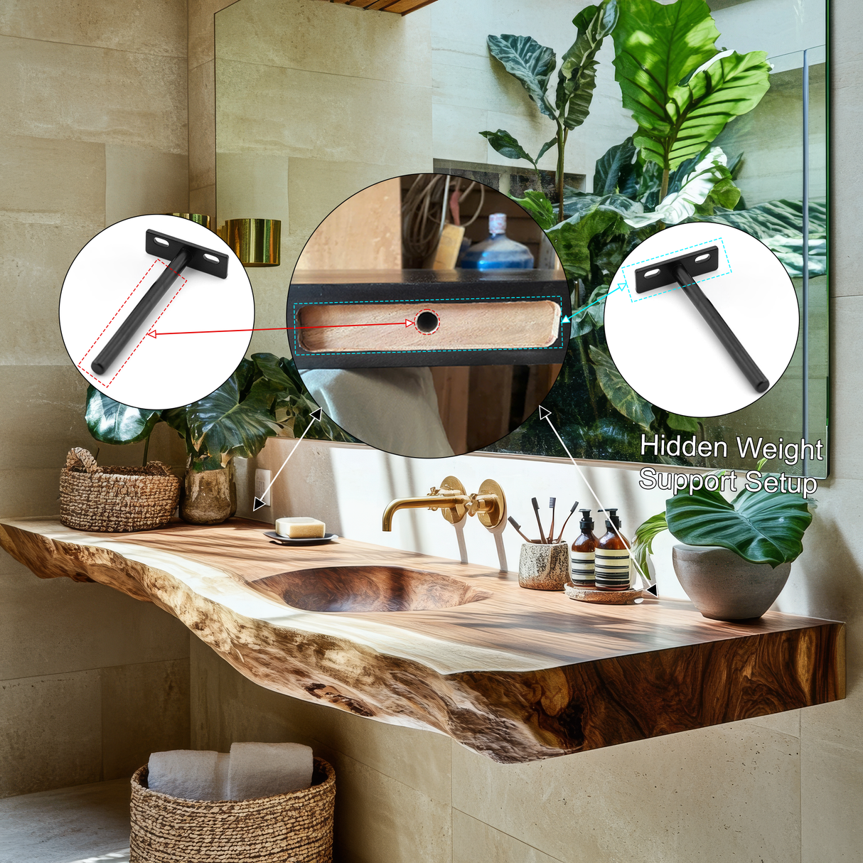 Aurevia Live Edge Solid Wood Floating Bathroom Vanity with Integrated Sink - Timberustic Floating Bathroom Vanity with Integrated Sink