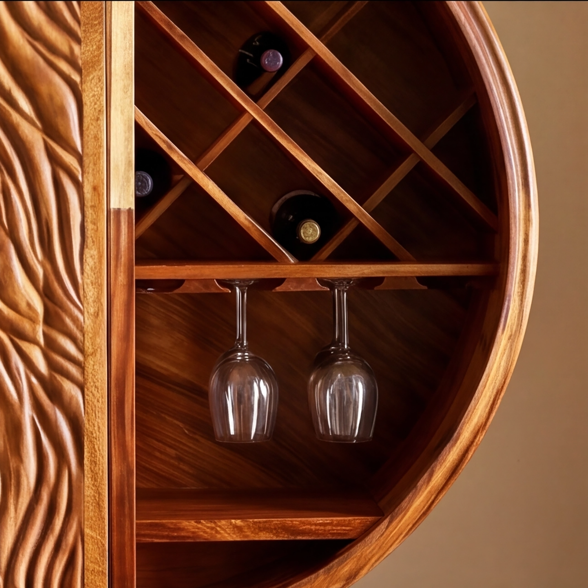 Aurevian Sculpted Solid Wood Bar Cabinet - Timberustic Wine Cabinet