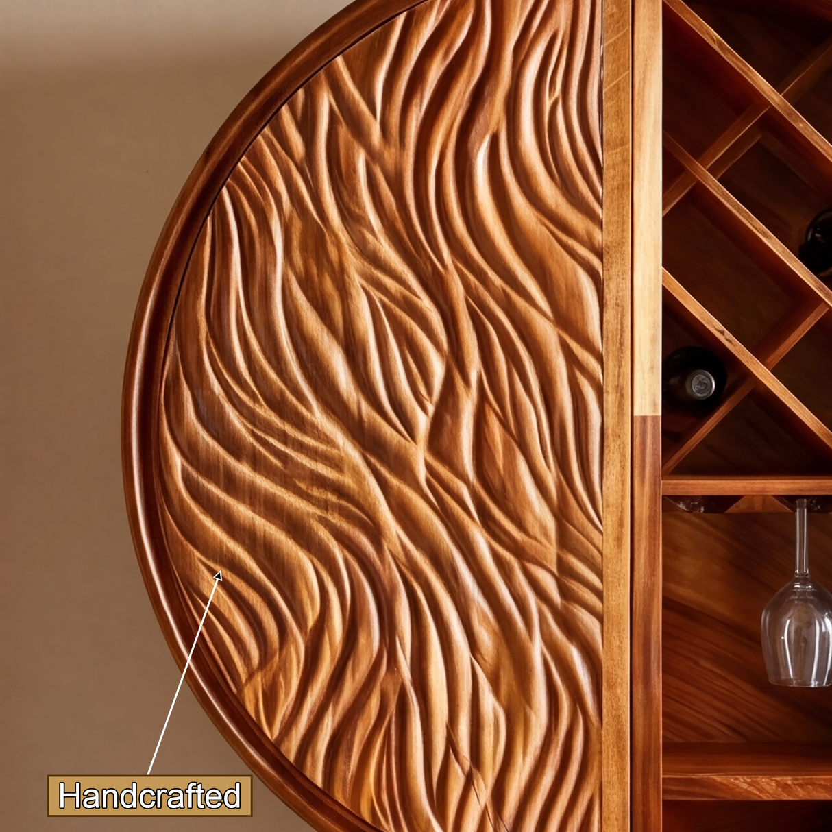 Aurevian Sculpted Solid Wood Bar Cabinet - Timberustic Wine Cabinet